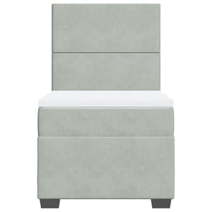 Κρεβάτι Boxspring με Στρώμα Ανοιχτό Γκρι 90x190 εκ. Βελούδινο - Pakobazaar