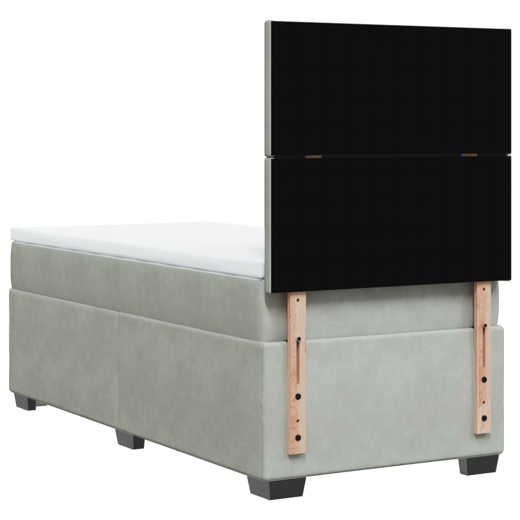 Κρεβάτι Boxspring με Στρώμα Ανοιχτό Γκρι 90x190 εκ. Βελούδινο - Pakobazaar