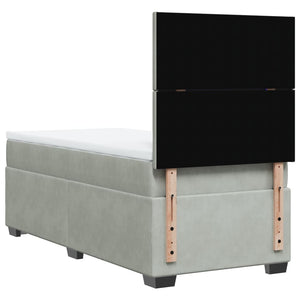 Κρεβάτι Boxspring με Στρώμα Ανοιχτό Γκρι 90x190 εκ. Βελούδινο - Pakobazaar