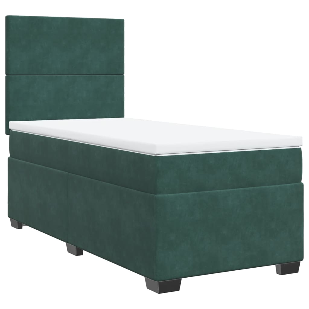 Κρεβάτι Boxspring με Στρώμα Σκούρο Πράσινο 90x190 εκ. Βελούδινο