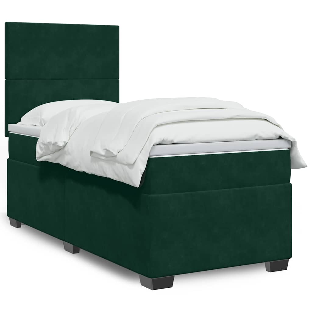 Κρεβάτι Boxspring με Στρώμα Σκούρο Πράσινο 90x190 εκ. Βελούδινο