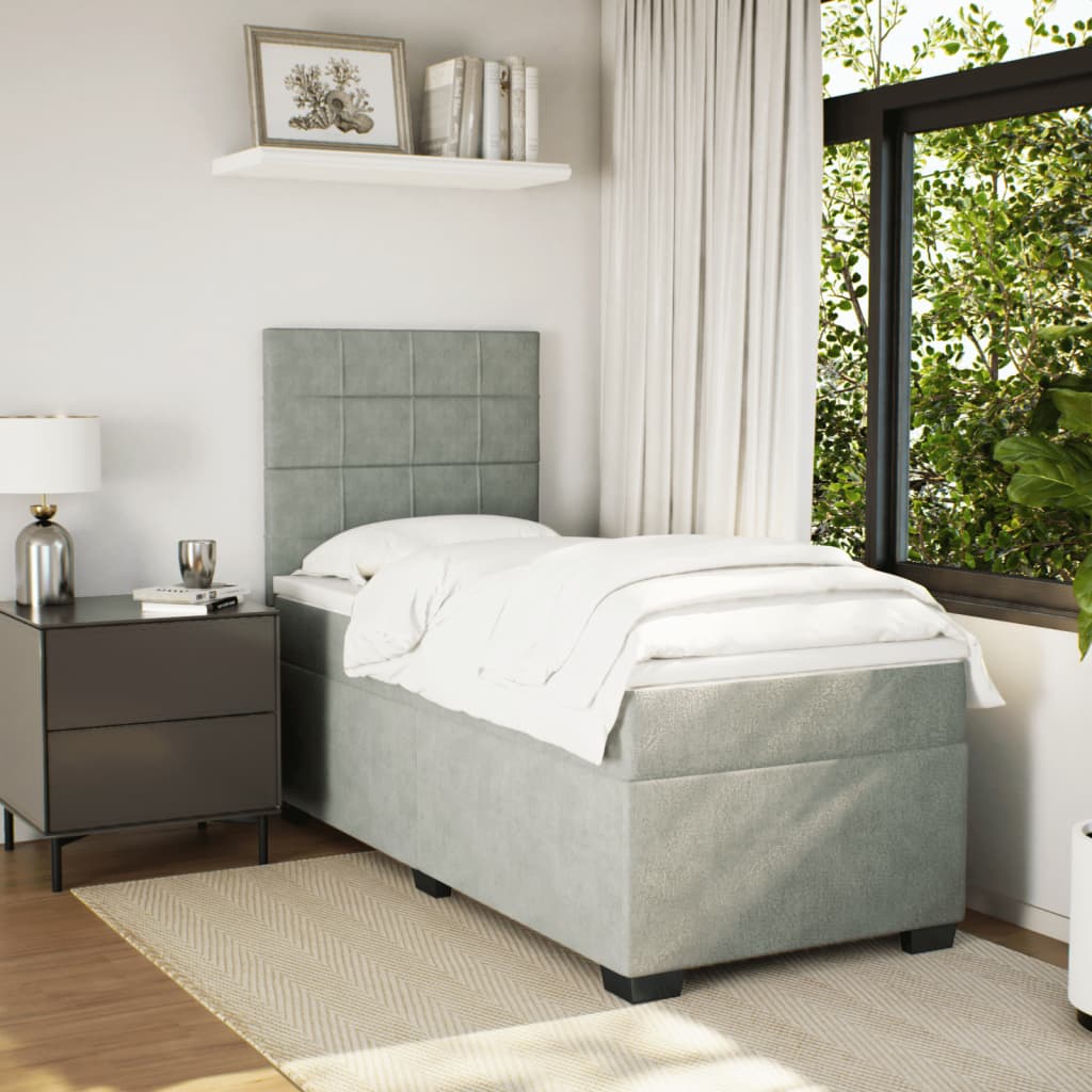 Κρεβάτι Boxspring με Στρώμα Ανοιχτό Γκρι 90x190 εκ. Βελούδινο - Pakobazaar