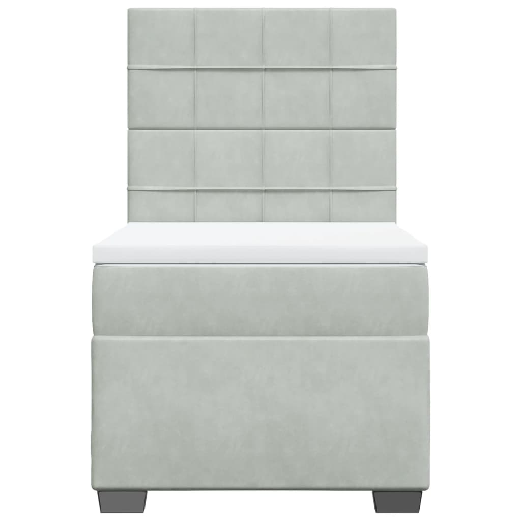 Κρεβάτι Boxspring με Στρώμα Ανοιχτό Γκρι 90x190 εκ. Βελούδινο - Pakobazaar