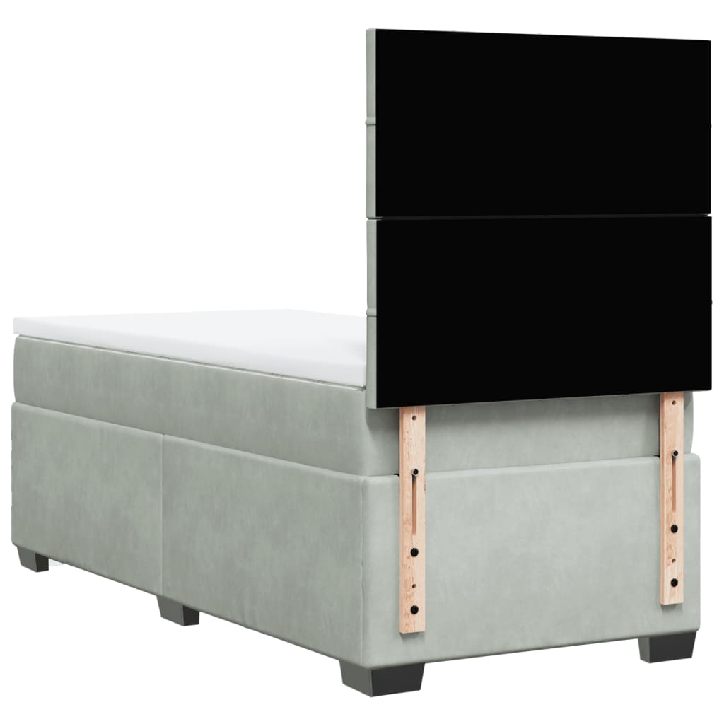 Κρεβάτι Boxspring με Στρώμα Ανοιχτό Γκρι 90x190 εκ. Βελούδινο - Pakobazaar