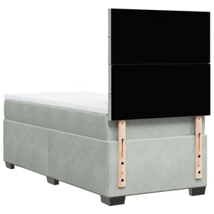 Κρεβάτι Boxspring με Στρώμα Ανοιχτό Γκρι 90x190 εκ. Βελούδινο - Pakobazaar