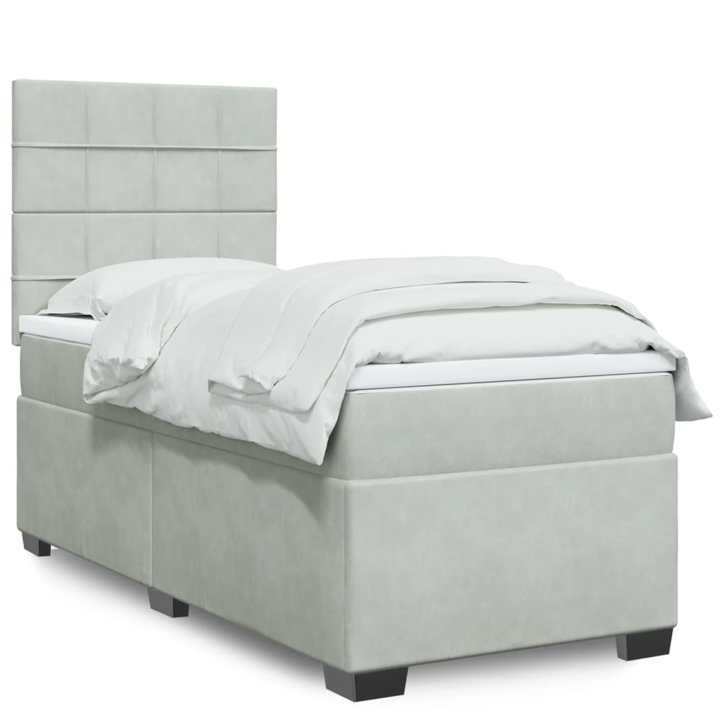 Κρεβάτι Boxspring με Στρώμα Ανοιχτό Γκρι 90x190 εκ. Βελούδινο - Pakobazaar