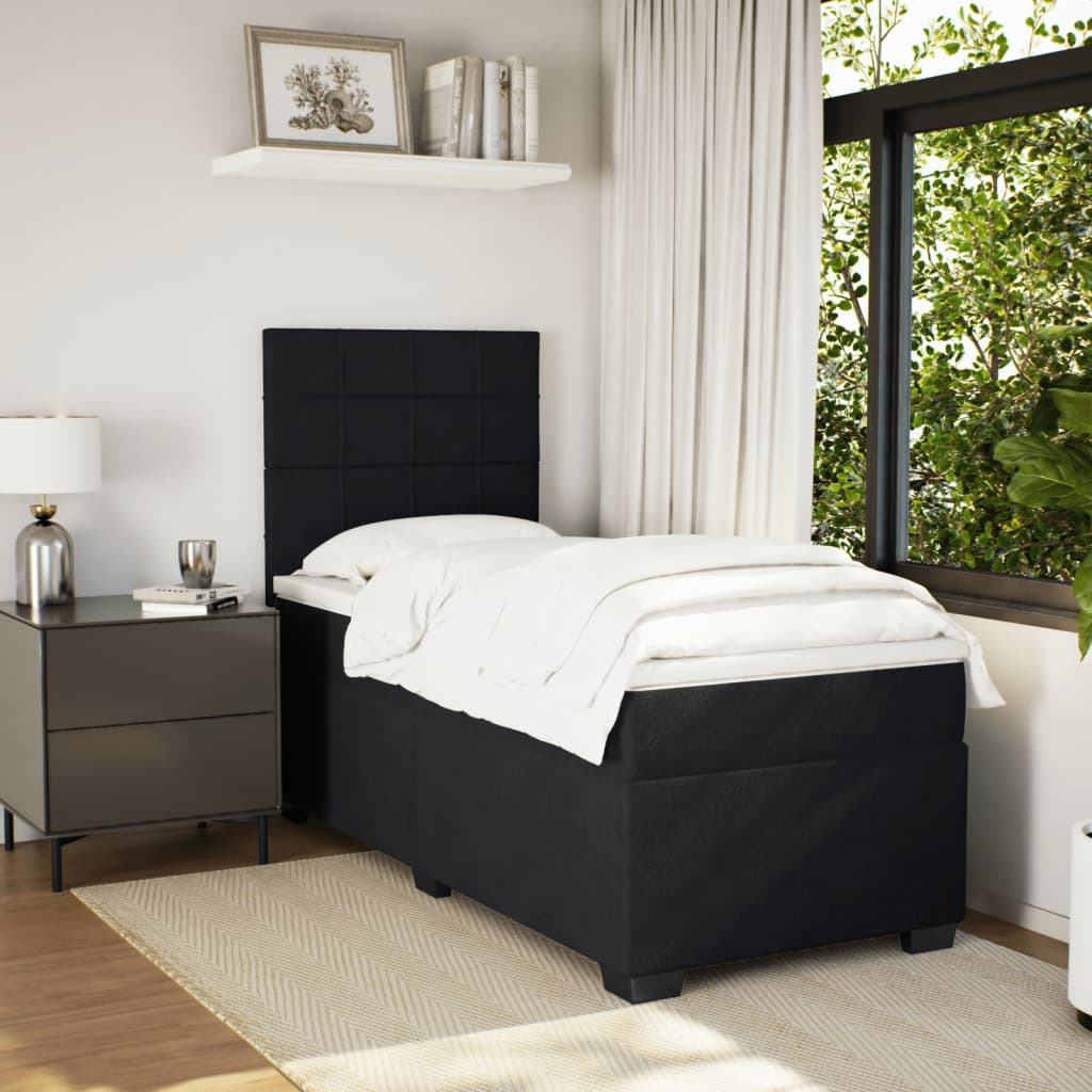 Κρεβάτι Boxspring με Στρώμα Μαύρο 90x190 εκ. Βελούδινο - Pakobazaar