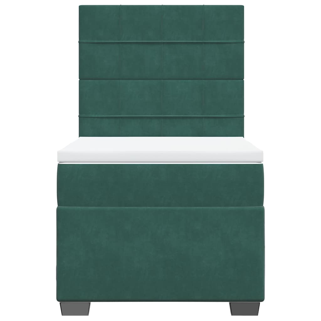 Κρεβάτι Boxspring με Στρώμα Σκούρο Πράσινο 90x190 εκ. Βελούδινο