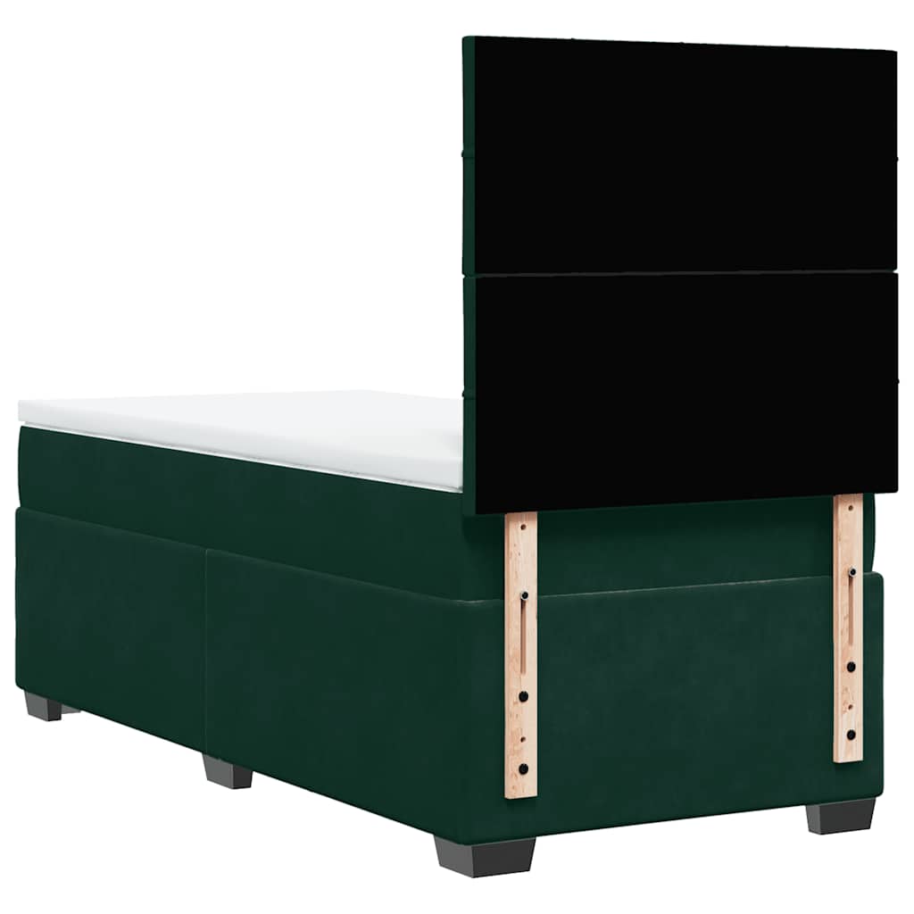 Κρεβάτι Boxspring με Στρώμα Σκούρο Πράσινο 90x190 εκ. Βελούδινο