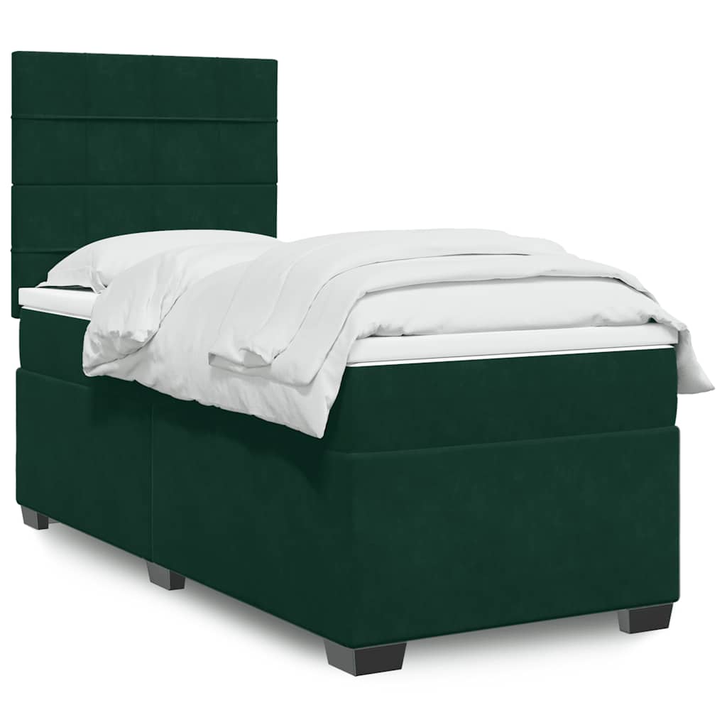 Κρεβάτι Boxspring με Στρώμα Σκούρο Πράσινο 90x190 εκ. Βελούδινο