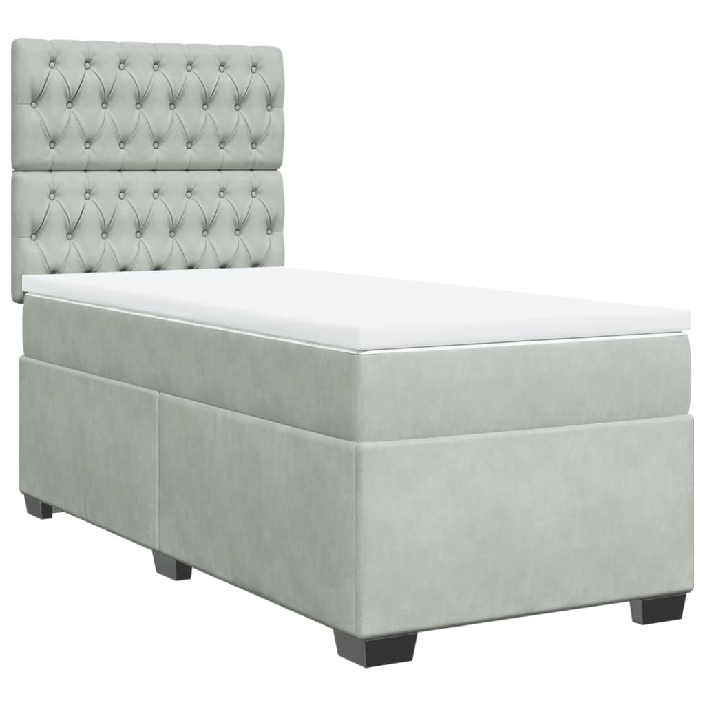 Κρεβάτι Boxspring με Στρώμα Ανοιχτό Γκρι 90x190 εκ. Βελούδινο - Pakobazaar