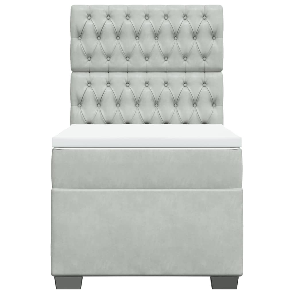 Κρεβάτι Boxspring με Στρώμα Ανοιχτό Γκρι 90x190 εκ. Βελούδινο - Pakobazaar