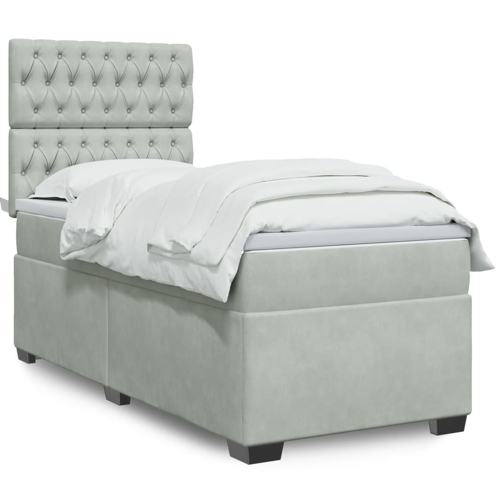 Κρεβάτι Boxspring με Στρώμα Ανοιχτό Γκρι 90x190 εκ. Βελούδινο - Pakobazaar