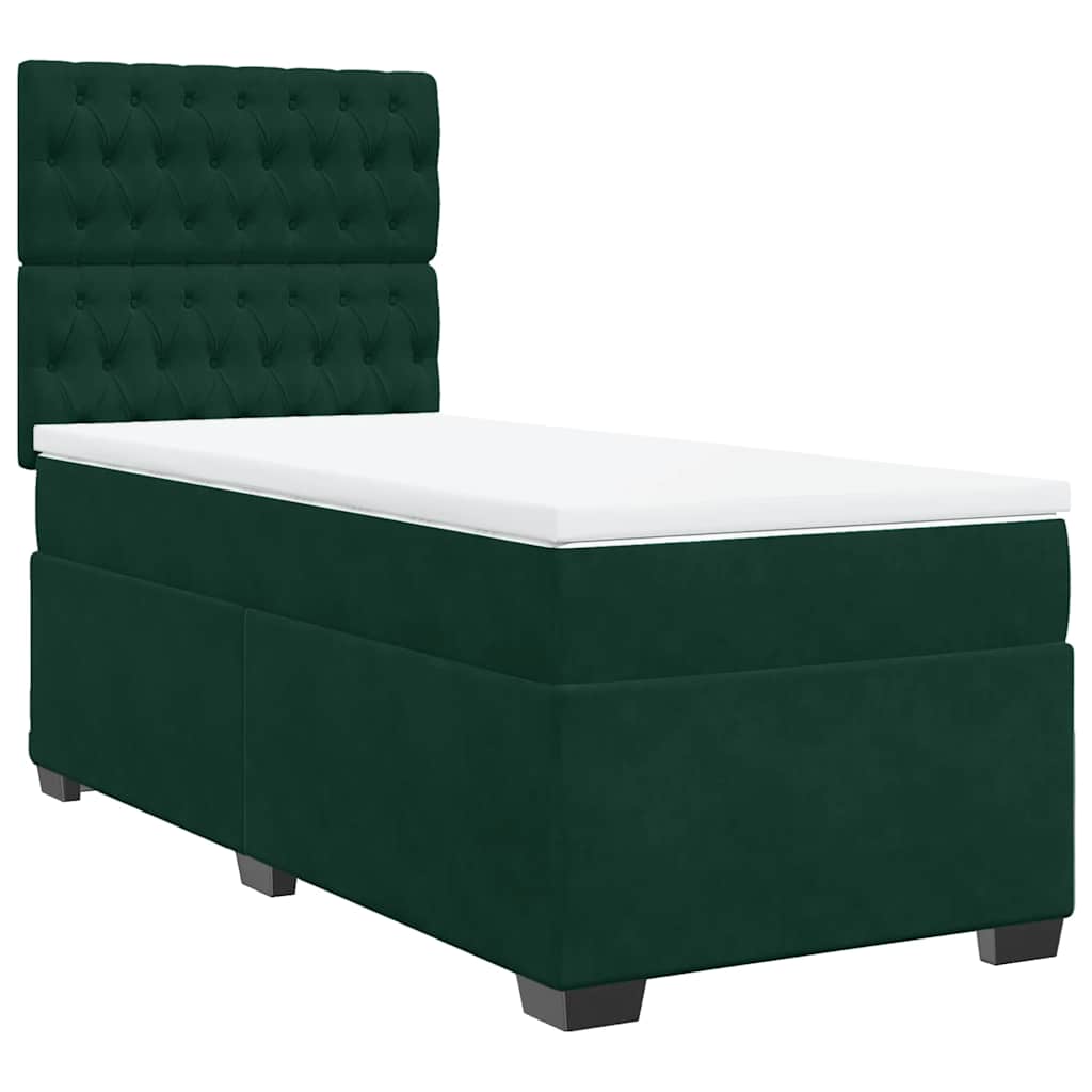 Κρεβάτι Boxspring με Στρώμα Σκούρο Πράσινο 90x190 εκ. Βελούδινο - Pakobazaar