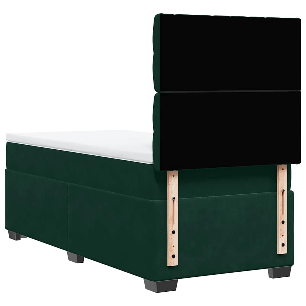 Κρεβάτι Boxspring με Στρώμα Σκούρο Πράσινο 90x190 εκ. Βελούδινο - Pakobazaar