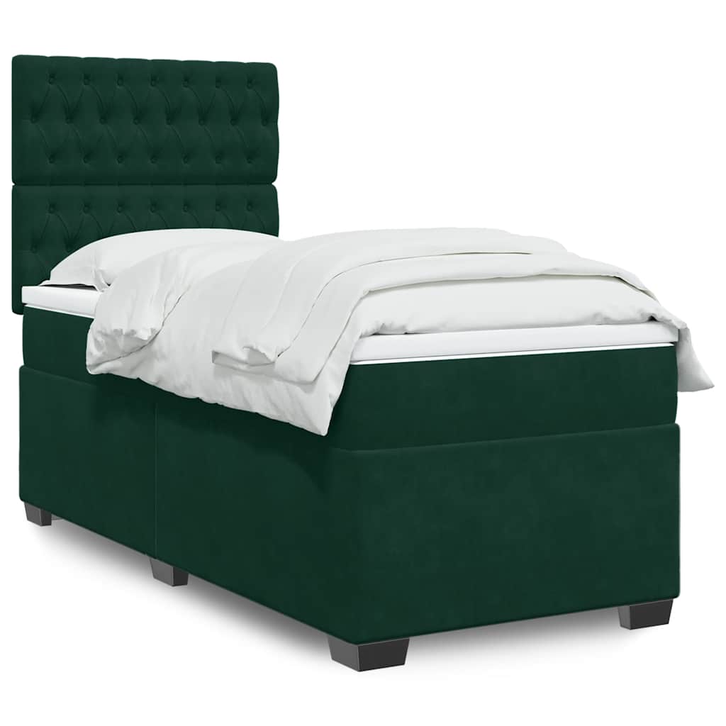 Κρεβάτι Boxspring με Στρώμα Σκούρο Πράσινο 90x190 εκ. Βελούδινο - Pakobazaar