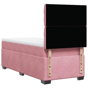 Κρεβάτι Boxspring με Στρώμα Ροζ 90x190 εκ. Βελούδινο
