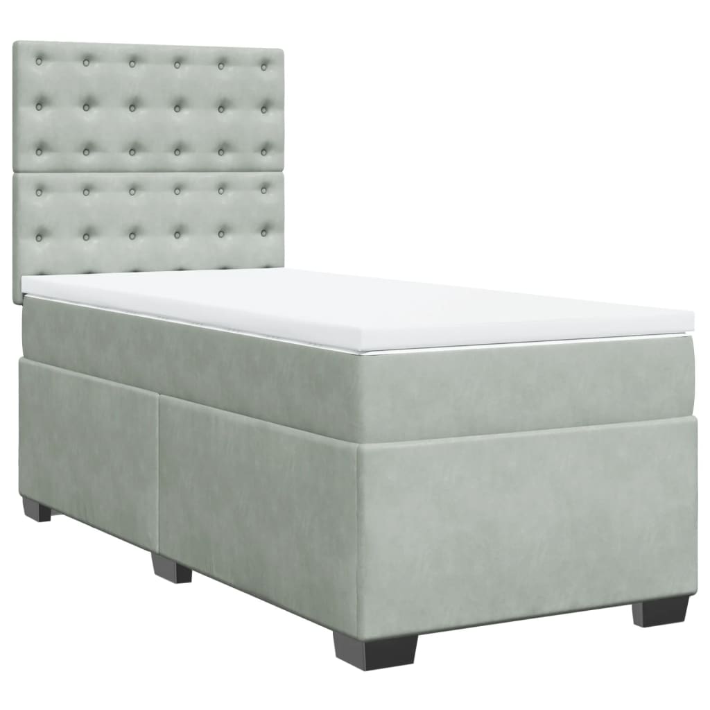 Κρεβάτι Boxspring με Στρώμα Ανοιχτό Γκρι 90x190 εκ. Βελούδινο - Pakobazaar