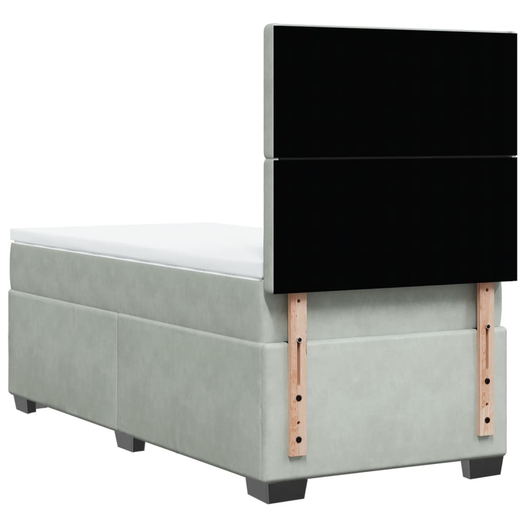 Κρεβάτι Boxspring με Στρώμα Ανοιχτό Γκρι 90x190 εκ. Βελούδινο - Pakobazaar