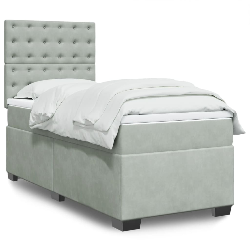 Κρεβάτι Boxspring με Στρώμα Ανοιχτό Γκρι 90x190 εκ. Βελούδινο - Pakobazaar