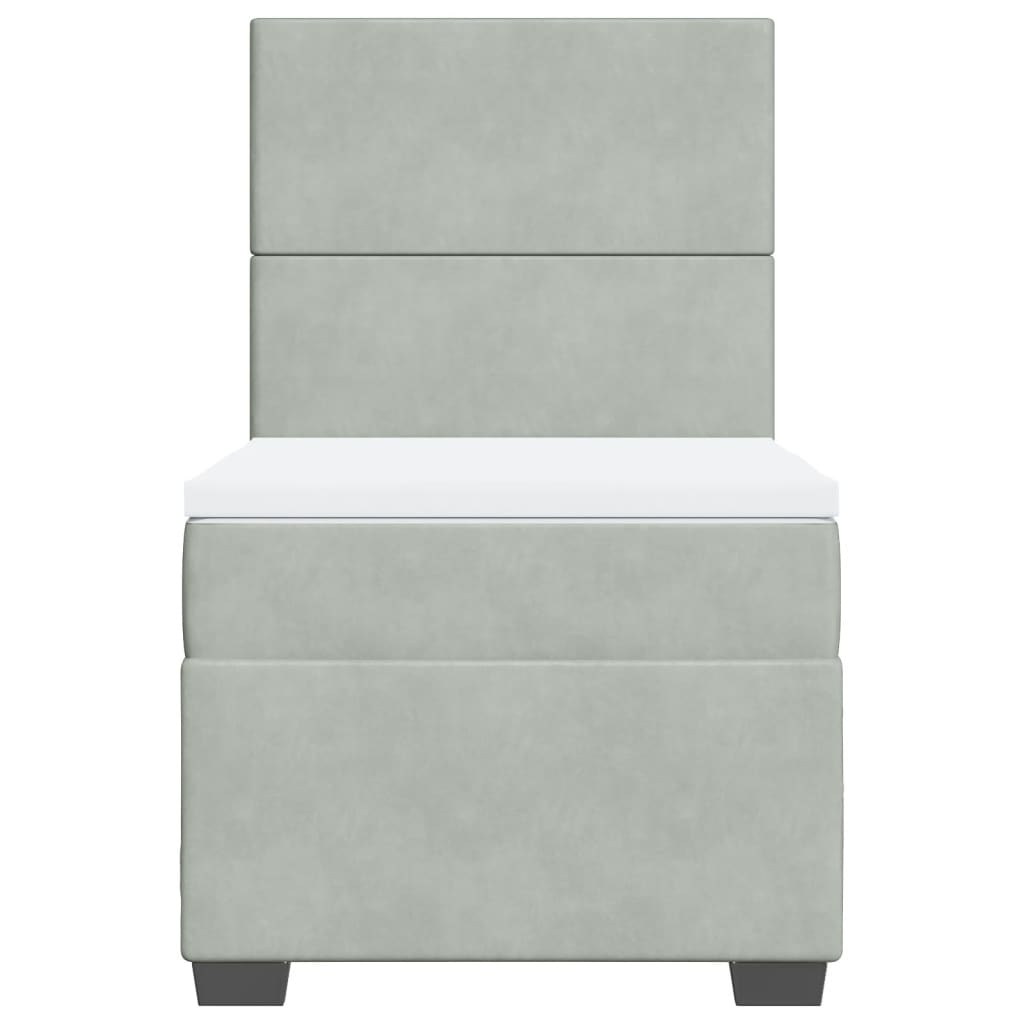 Κρεβάτι Boxspring με Στρώμα Ανοιχτό Γκρι 90x200 εκ. Βελούδινο - Pakobazaar