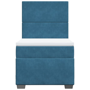 Κρεβάτι Boxspring με Στρώμα Μπλε 90x200 εκ. Βελούδινο - Pakobazaar