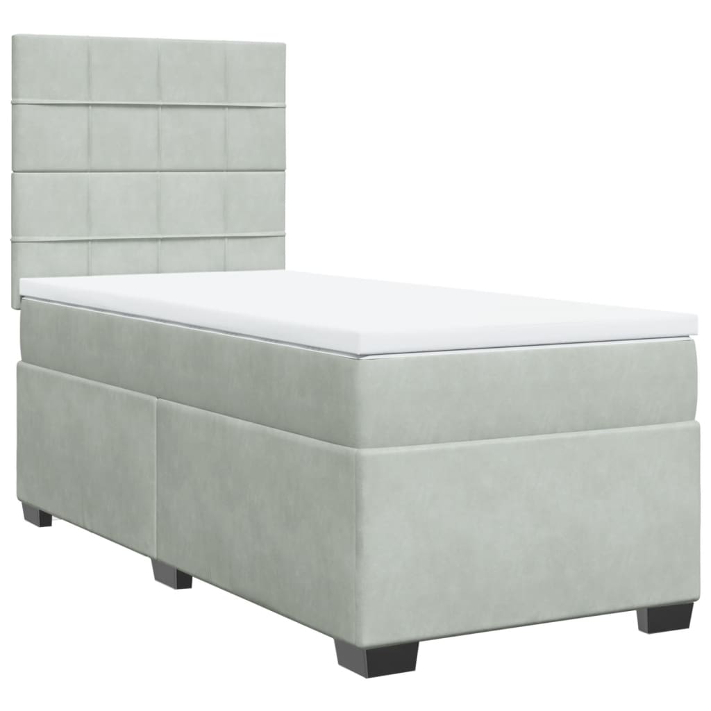 Κρεβάτι Boxspring με Στρώμα Ανοιχτό Γκρι 90x200 εκ. Βελούδινο - Pakobazaar