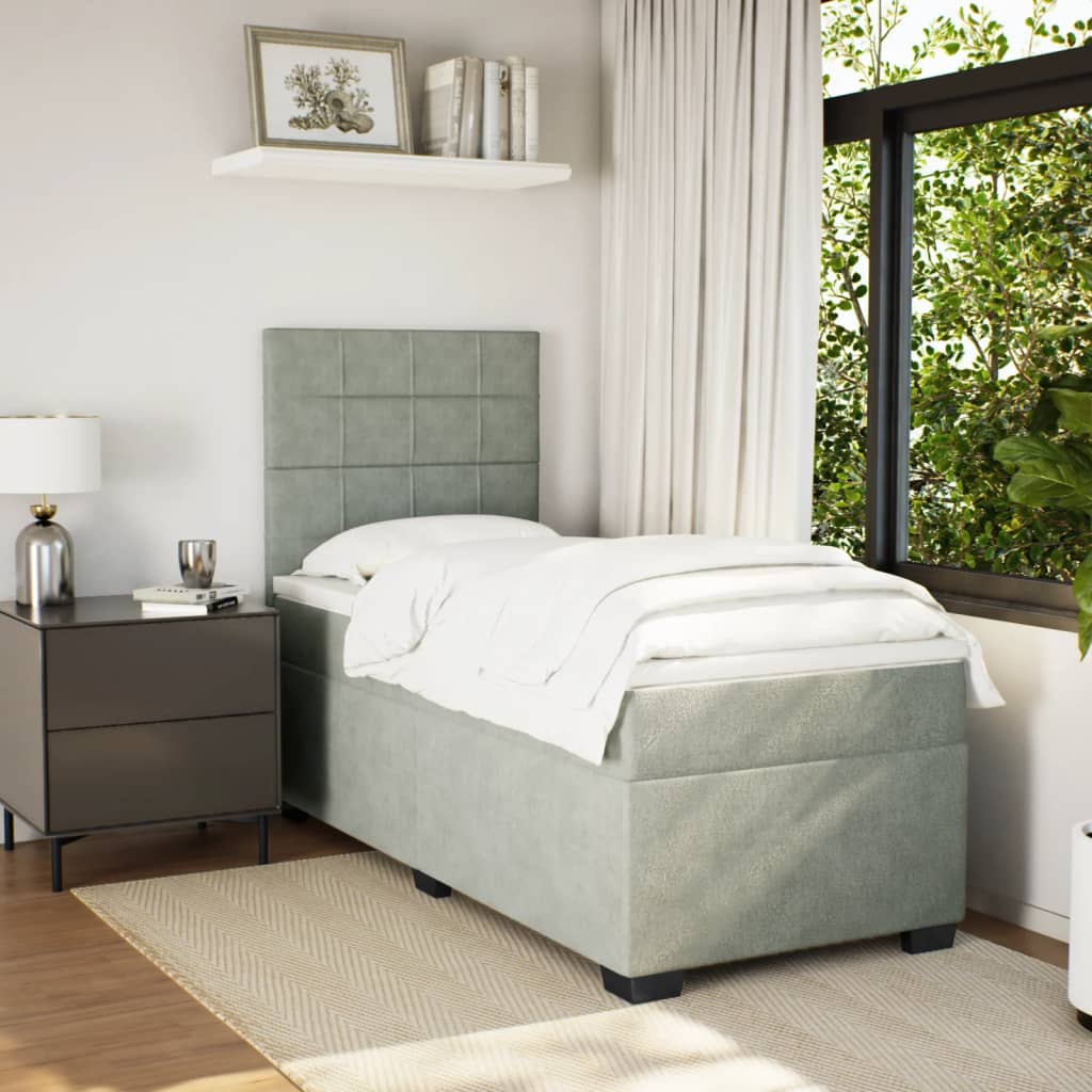 Κρεβάτι Boxspring με Στρώμα Ανοιχτό Γκρι 90x200 εκ. Βελούδινο - Pakobazaar