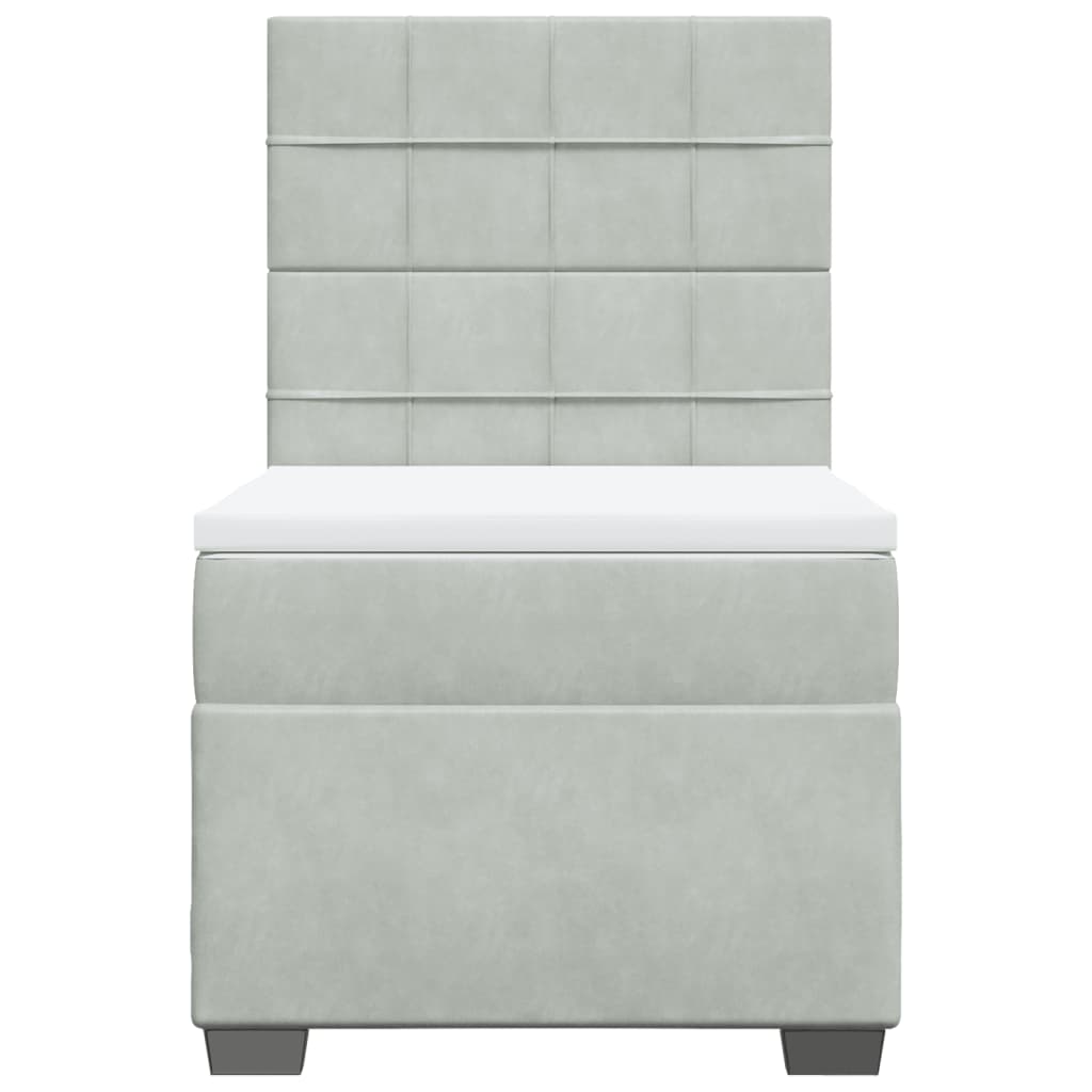 Κρεβάτι Boxspring με Στρώμα Ανοιχτό Γκρι 90x200 εκ. Βελούδινο - Pakobazaar