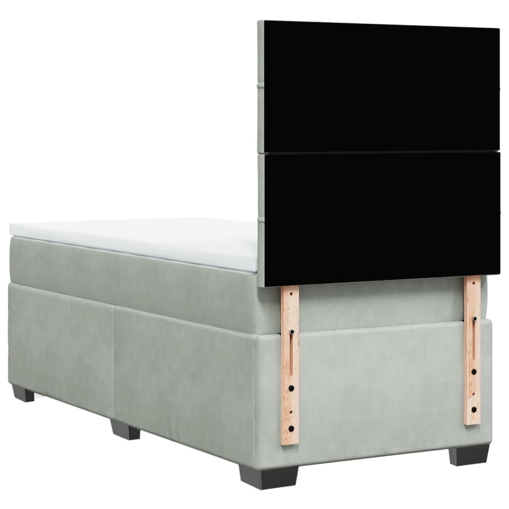 Κρεβάτι Boxspring με Στρώμα Ανοιχτό Γκρι 90x200 εκ. Βελούδινο - Pakobazaar