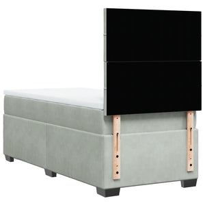 Κρεβάτι Boxspring με Στρώμα Ανοιχτό Γκρι 90x200 εκ. Βελούδινο - Pakobazaar
