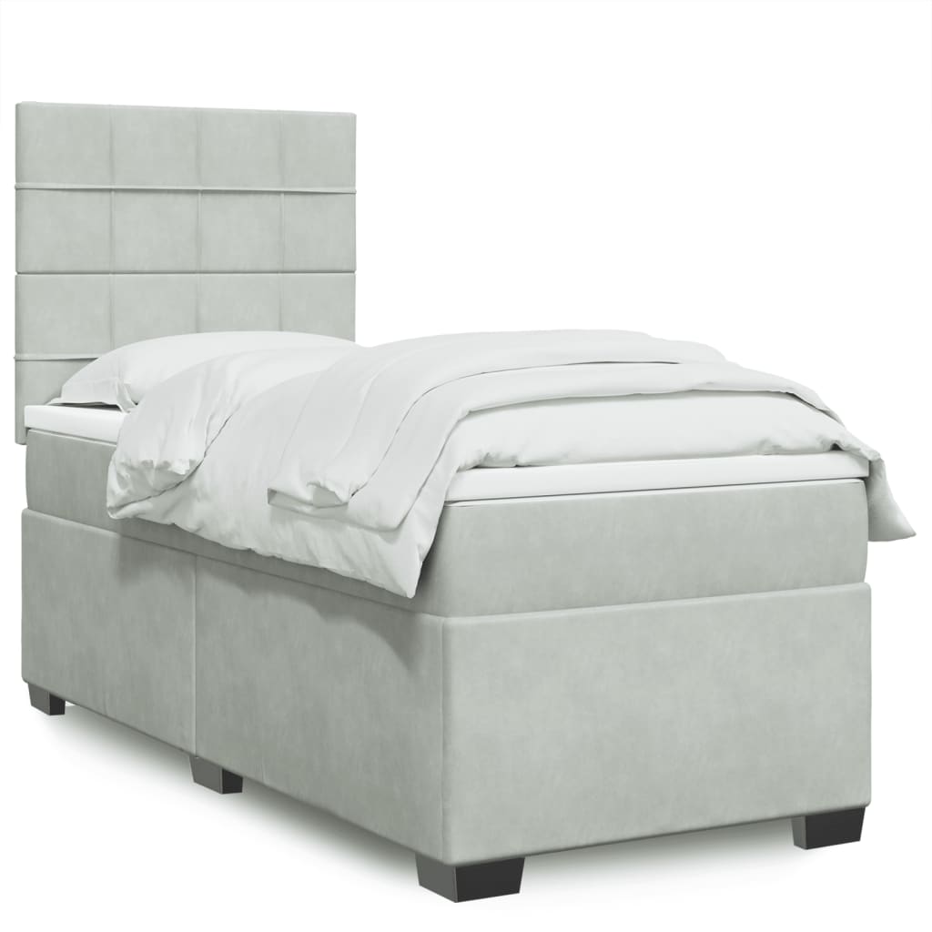 Κρεβάτι Boxspring με Στρώμα Ανοιχτό Γκρι 90x200 εκ. Βελούδινο - Pakobazaar