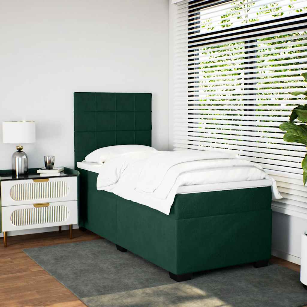 Κρεβάτι Boxspring με Στρώμα Σκούρο Πράσινο 90x200 εκ. Βελούδινο - Pakobazaar