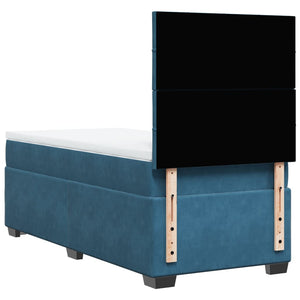 Κρεβάτι Boxspring με Στρώμα Μπλε 90x200 εκ. Βελούδινο
