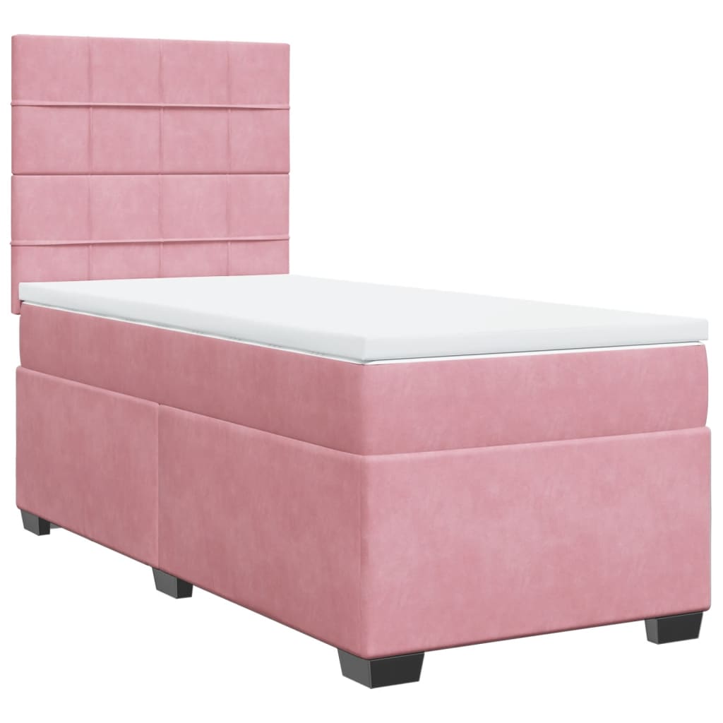 Κρεβάτι Boxspring με Στρώμα Ροζ 90x200 εκ. Βελούδινο - Pakobazaar