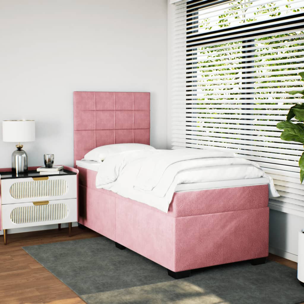 Κρεβάτι Boxspring με Στρώμα Ροζ 90x200 εκ. Βελούδινο - Pakobazaar
