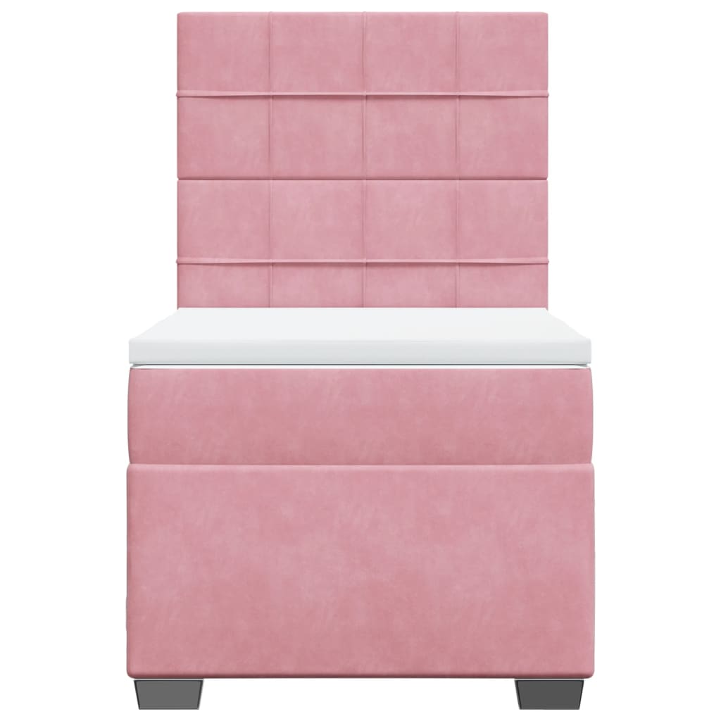Κρεβάτι Boxspring με Στρώμα Ροζ 90x200 εκ. Βελούδινο - Pakobazaar