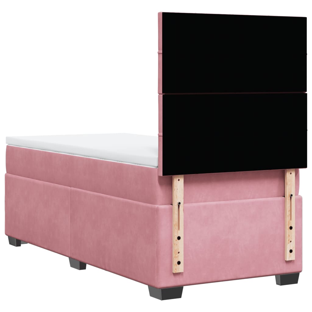 Κρεβάτι Boxspring με Στρώμα Ροζ 90x200 εκ. Βελούδινο - Pakobazaar