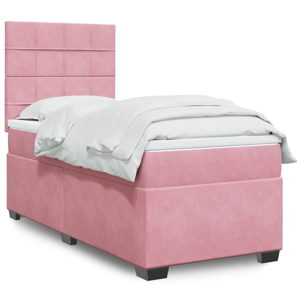 Κρεβάτι Boxspring με Στρώμα Ροζ 90x200 εκ. Βελούδινο - Pakobazaar