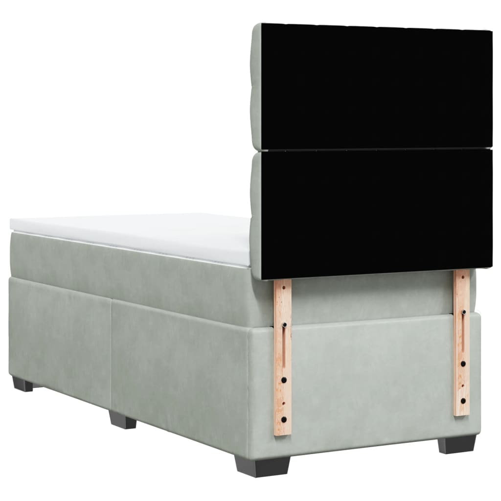 Κρεβάτι Boxspring με Στρώμα Ανοιχτό Γκρι 90x200 εκ. Βελούδινο - Pakobazaar