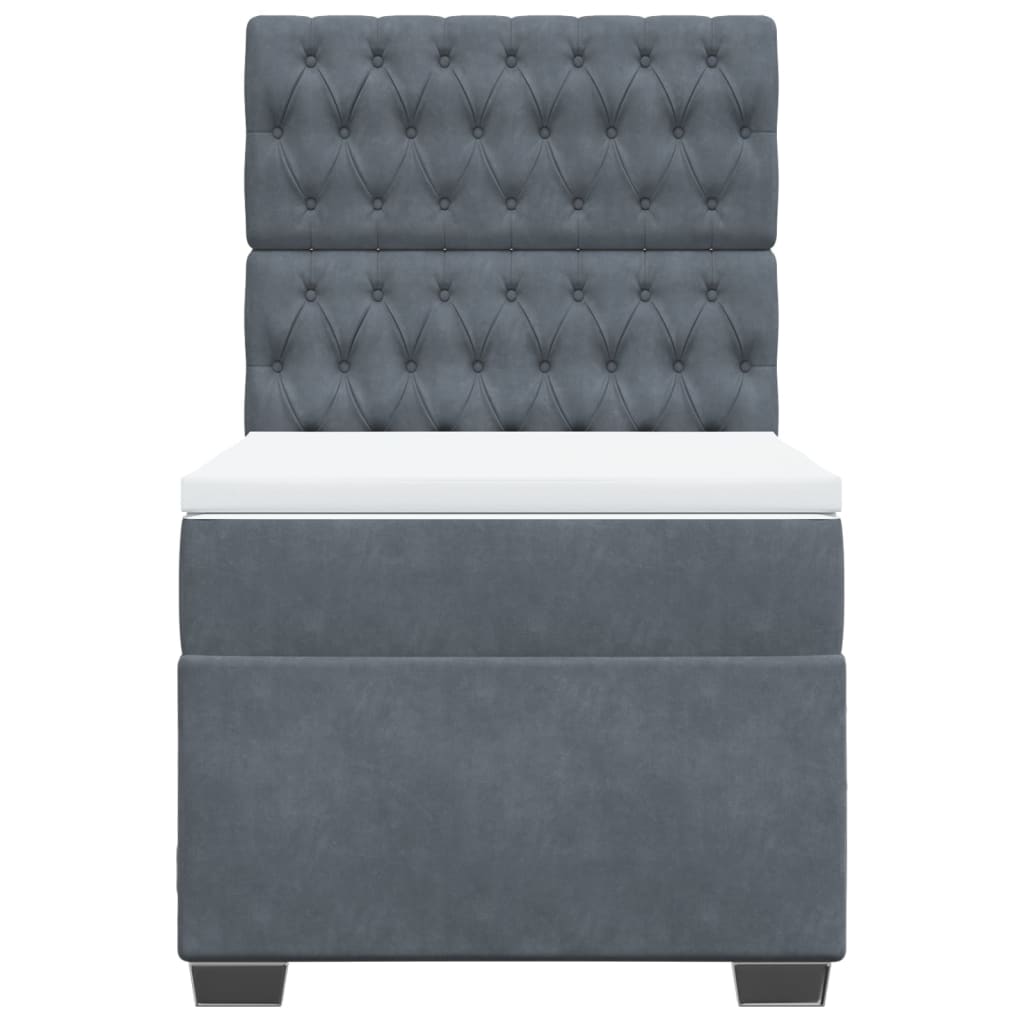 Κρεβάτι Boxspring με Στρώμα Σκούρο Γκρι 90x200 εκ. Βελούδινο - Pakobazaar