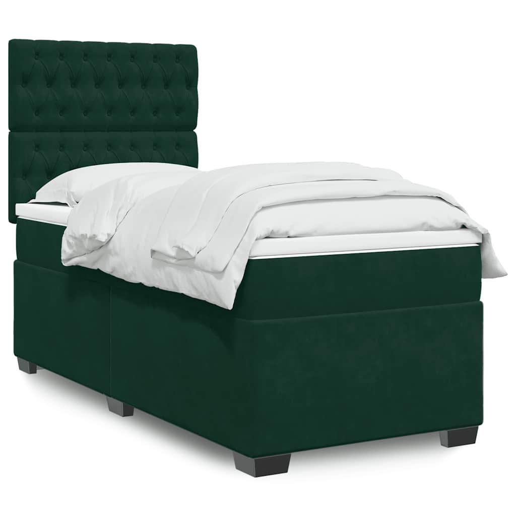 Κρεβάτι Boxspring με Στρώμα Σκούρο Πράσινο 90x200 εκ. Βελούδινο - Pakobazaar