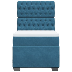 Κρεβάτι Boxspring με Στρώμα Μπλε 90x200 εκ. Βελούδινο