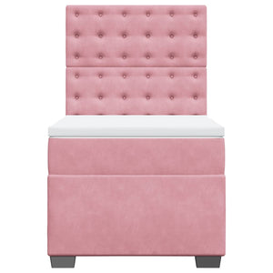 Κρεβάτι Boxspring με Στρώμα Ροζ 90x200 εκ. Βελούδινο
