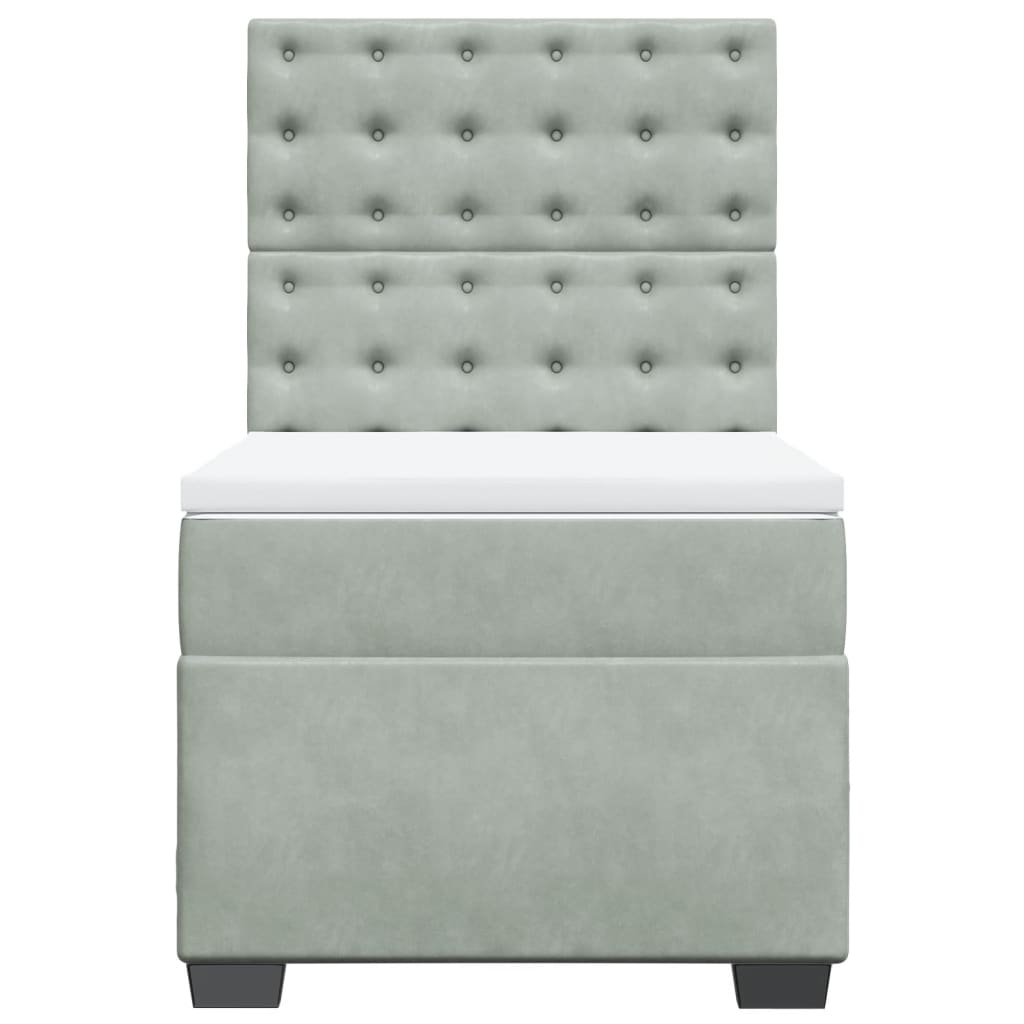 Κρεβάτι Boxspring με Στρώμα Ανοιχτό Γκρι 90x200 εκ. Βελούδινο - Pakobazaar