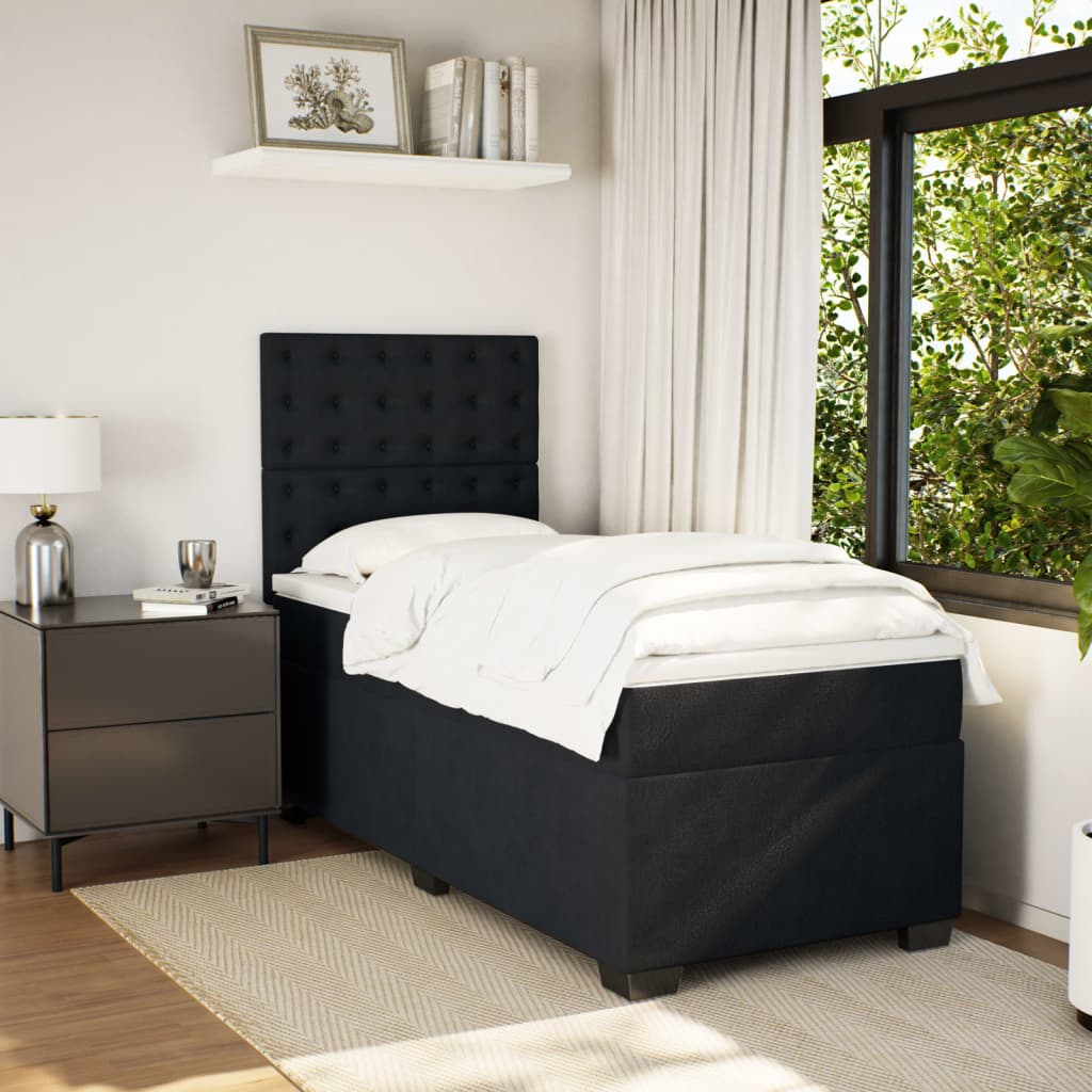Κρεβάτι Boxspring με Στρώμα Μαύρο 90x200 εκ. Βελούδινο - Pakobazaar