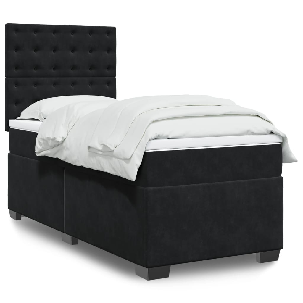 Κρεβάτι Boxspring με Στρώμα Μαύρο 90x200 εκ. Βελούδινο - Pakobazaar