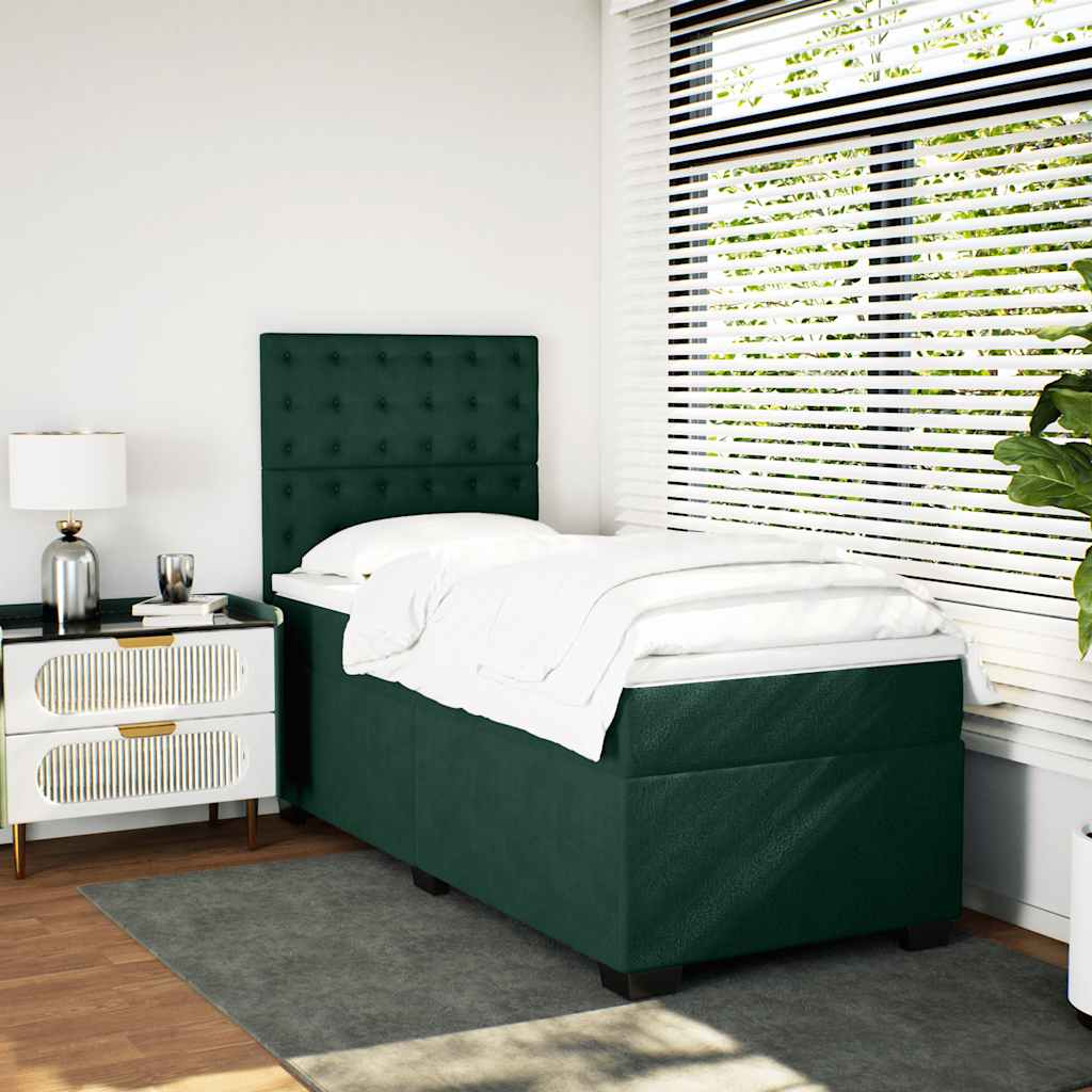 Κρεβάτι Boxspring με Στρώμα Σκούρο Πράσινο 90x200 εκ. Βελούδινο - Pakobazaar