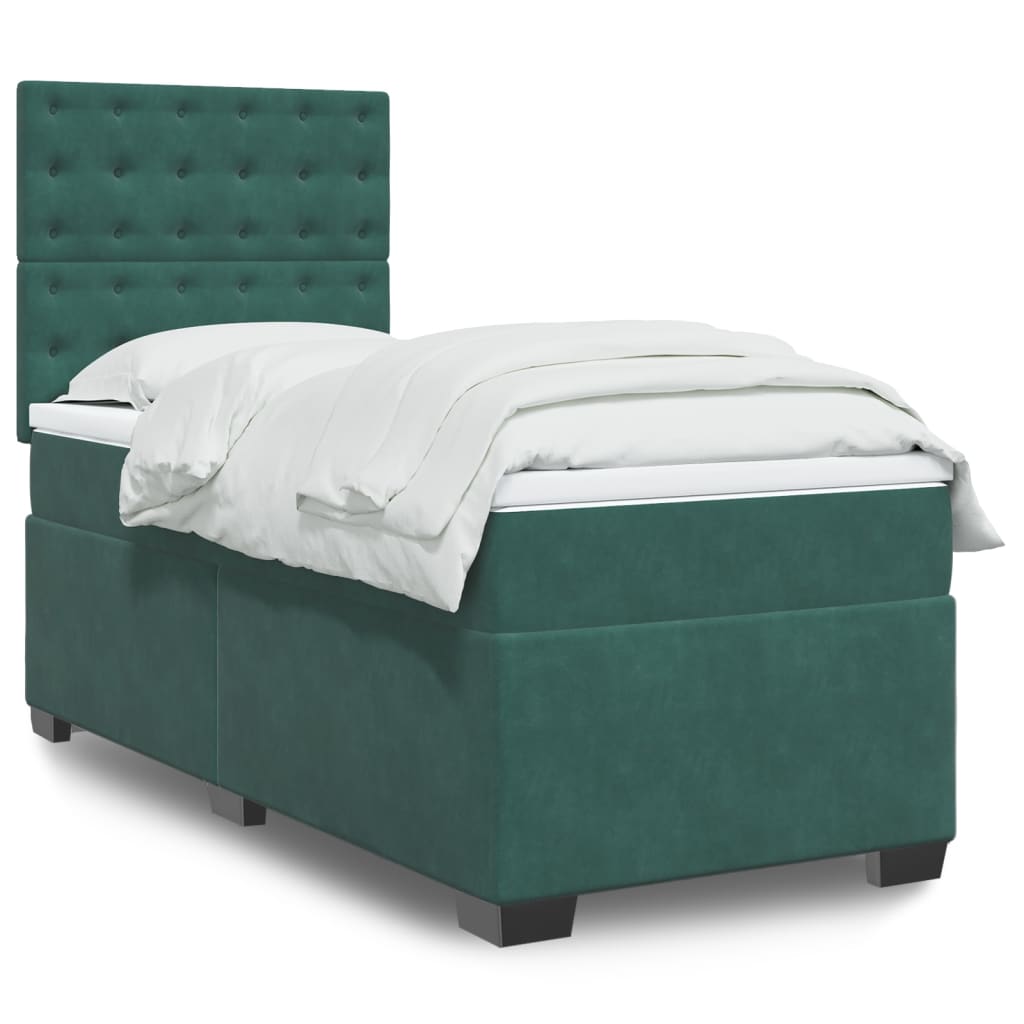 Κρεβάτι Boxspring με Στρώμα Σκούρο Πράσινο 90x200 εκ. Βελούδινο - Pakobazaar
