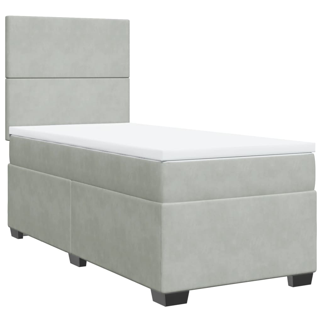 Κρεβάτι Boxspring με Στρώμα Ανοιχτό Γκρι 100x200 εκ. Βελούδινο